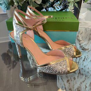 Kate Spade Oak Silver Gold Glitter Heels Size 8.5M